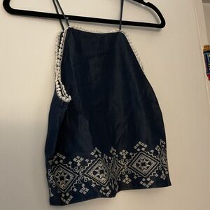 J.O.A. Navy Blue Tank Top with White Accents